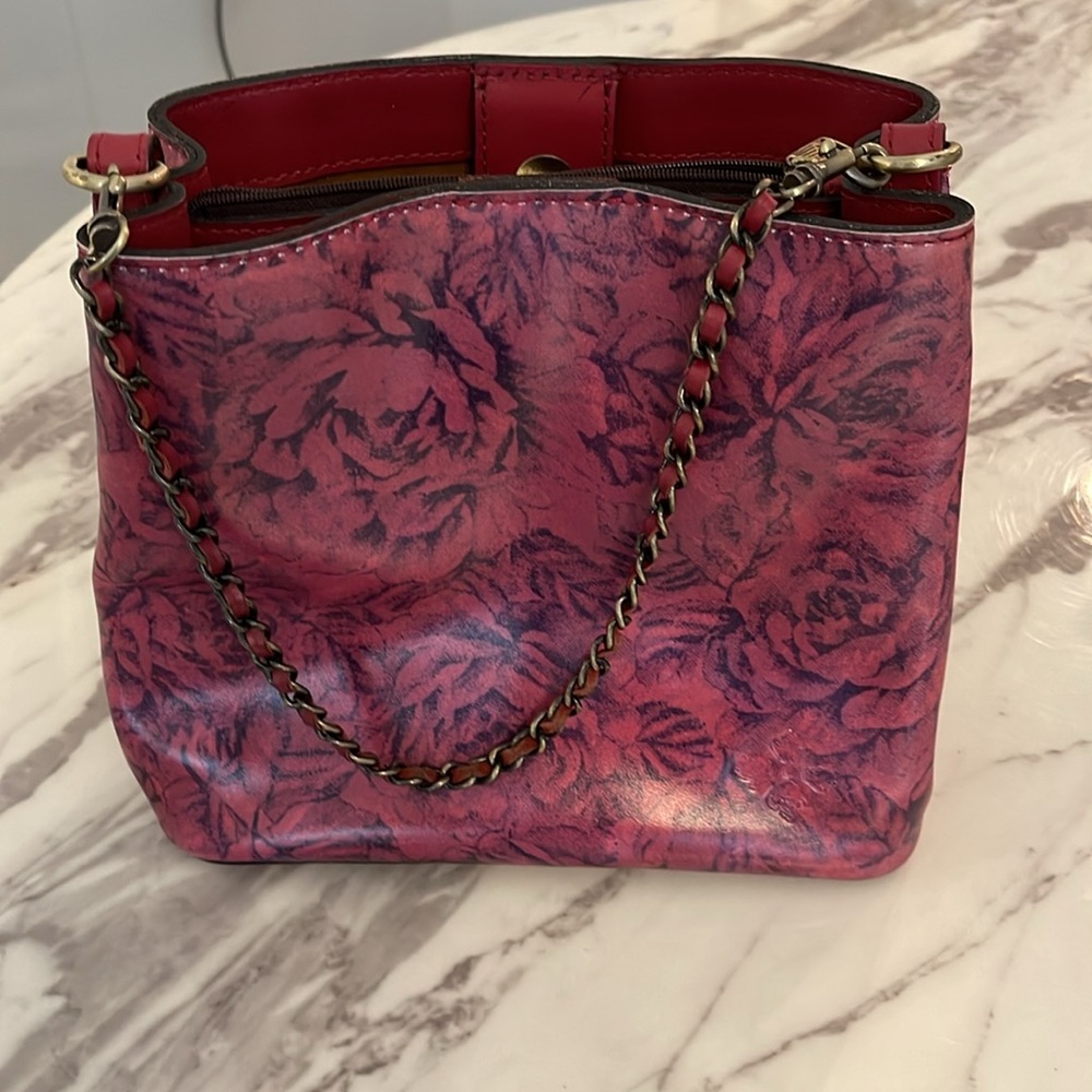 Patricia Nash Ledra cross body bag beet color with roses